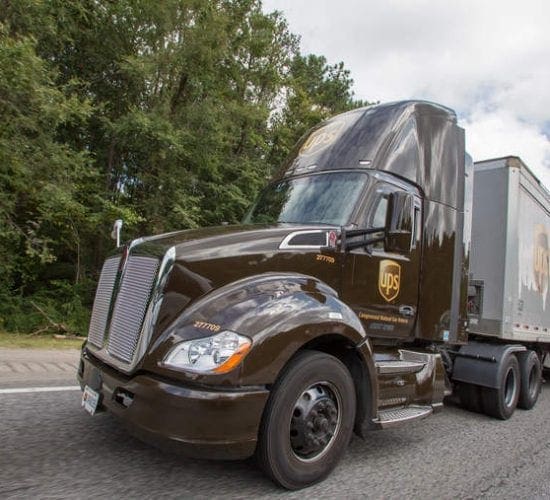 A UPS natural gas powered heavy duty class 8 truck.