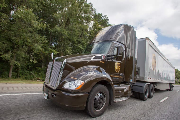 A UPS natural gas powered heavy duty class 8 truck.