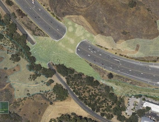 rendering of large grassy bridge over a highway