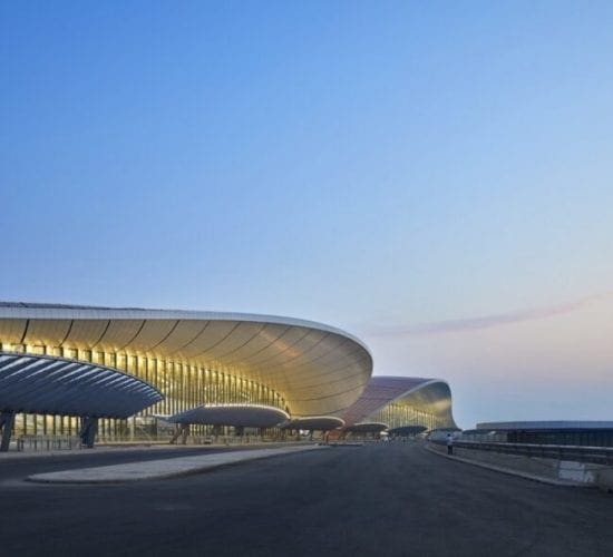 airport exterior with curving rooflines